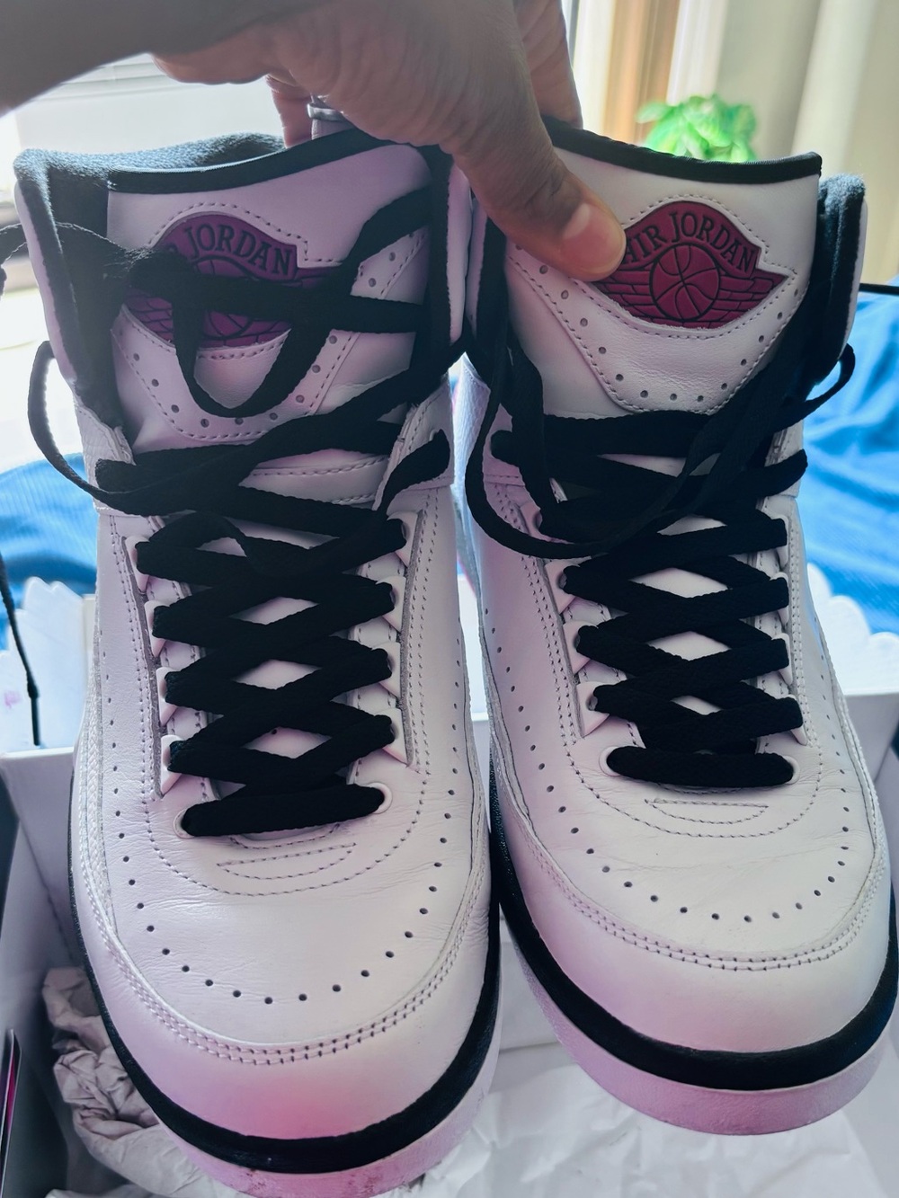 Jordan White and Black High-Top Sneakers with Pink Logo